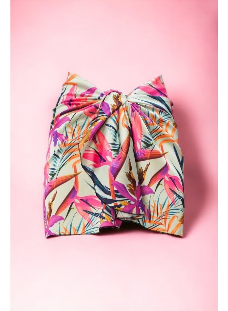Pistore Purple Leaf Patterned Short Pareo Satin See-through Women's Beach Dress New Season - Image 2